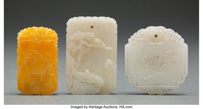 A Group of Three Chinese Carved Jade Plaques 2-1