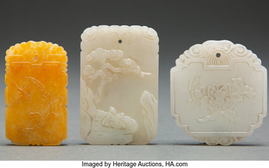 A Group of Three Chinese Carved Jade Plaques