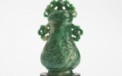 A Jadeite Vase and Cover, Mid 20th Century