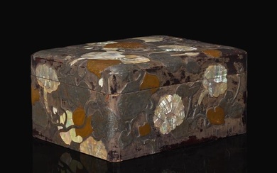 A Japanese Rinpa style metal and mother of pearl-inlaid lacquer "Morning Glories" box, Edo to Meiji