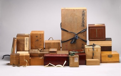 A LARGE GROUP OF JAPANESE WOOD BOXES