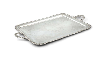 A LARGE SILVER PLATED TWO HANDLED SERVING TRAY,...