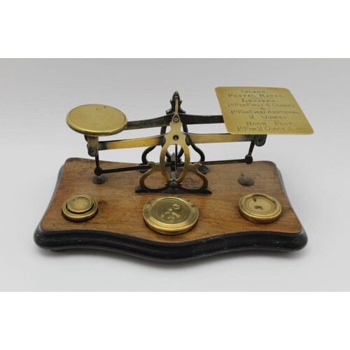 A LATE 19TH CENTURY POSTAL SCALE the brass plate engraved wi...