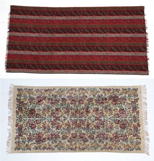 A Late Victorian Chenille Table Rug, decorated overall with rust...