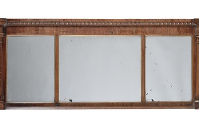 A MAHOGANY AND PARCEL GILT TRIPTYCH OVERMANTLE MIRROR, 19TH CENTURY