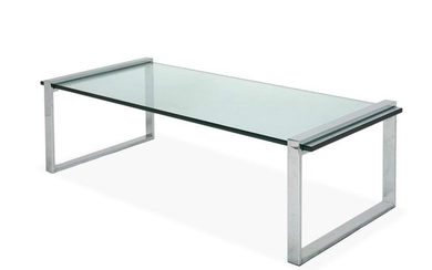 A Milo Baughman-style glass and chrome cocktail table, 20th century, With rectangular glass top with