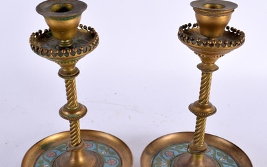 A PAIR OF 19TH CENTURY FRENCH BRONZE AND CHAMPLEVE ENAMEL CA...