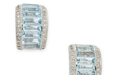 A PAIR OF AQUAMARINE AND DIAMOND EARRINGS each formed