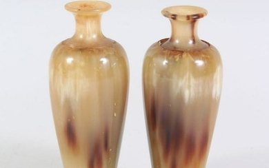 A PAIR OF CHINESE HORN MINIATURE VASES ON STANDS