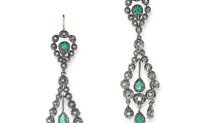 A PAIR OF EMERALD AND DIAMOND CHANDELIER EARRINGS set