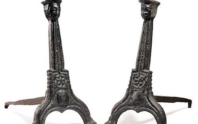 A PAIR OF FIREPLACE CHENETS Gothic, France, ca. 1500.