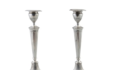 A PAIR OF GEORGE III SILVER CANDLESTICKS Sheffield, c.1785,...