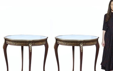 A PAIR OF LOUIS XV STYLE BRONZE-MOUNTED MARBLE-TOP CENTER TABLES