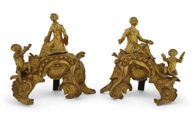 A PAIR OF LOUIS XV-STYLE ORMOLU CHENETS 'AUX CHINOIS' PROBABLY...