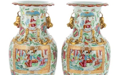 A Pair of Chinese Export Rose Mandarin Vases