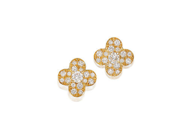 A Pair of Diamond 'Trefle' Earrings,, by Van Cleef & Arpels