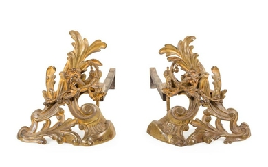 A Pair of Louis XV Style Gilt Metal Chenets