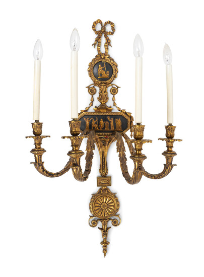 A Pair of Louis XVI Style Gilt-Bronze Four-Light Sconces