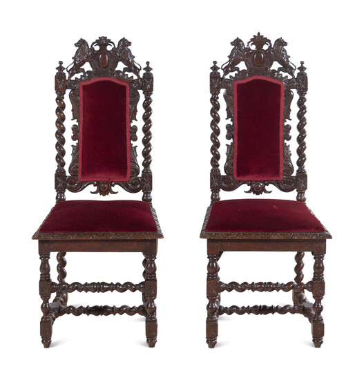 A Pair of Renaissance Revival Carved Walnut Side Chairs
