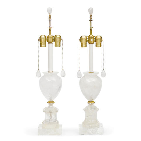 A Pair of Rock Crystal Urn Form Lamps