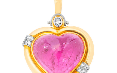 A Pink Tourmaline, Diamond, Platinum and Gold Pendant, Cavelti