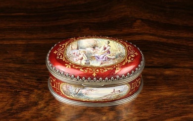 A Pretty 19th Century Viennese Silver Mounted Enamelled Snuff/Patch Box of oval form. The hinged lid