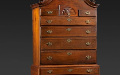 A Queen Anne Fan-Carved Cherrywood Bonnet Top High Chest
