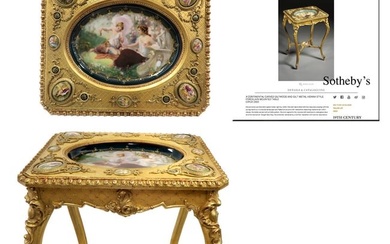 A ROYAL VIENNA CARVED GILTWOOD BRONZE PLAUQES TABLE