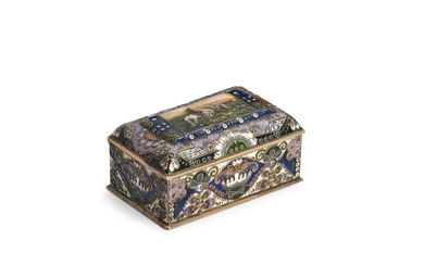 A RUSSIAN SILVER-GILT CLOISONNÉ ENAMEL PICTORIAL BOX Possibly Feodor Ruckert,...
