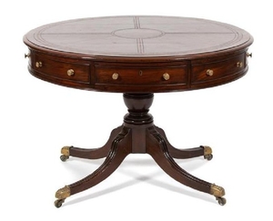 A Regency Inlaid Mahogany Drum Table Height 29 1/4 x