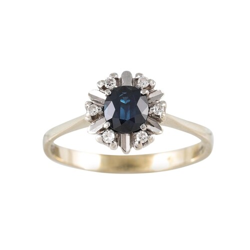 A SAPPHIRE AND DIAMOND SET CLUSTER RING, mounted in white go...