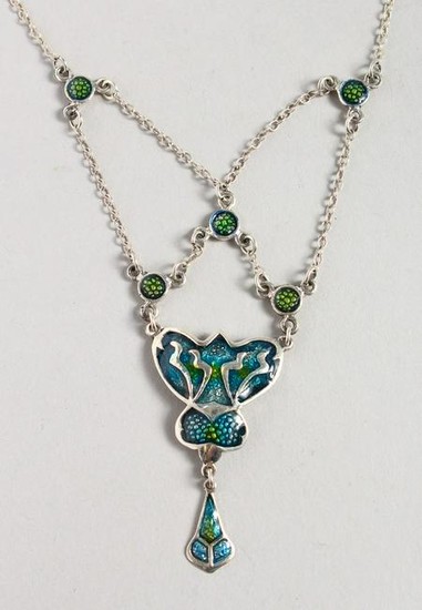 A SILVER AND ENAMEL ART DECO STYLE NECKLACE.