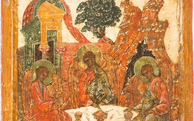 A SMALL ICON SHOWING THE OLD TESTAMENT TRINITY Russian