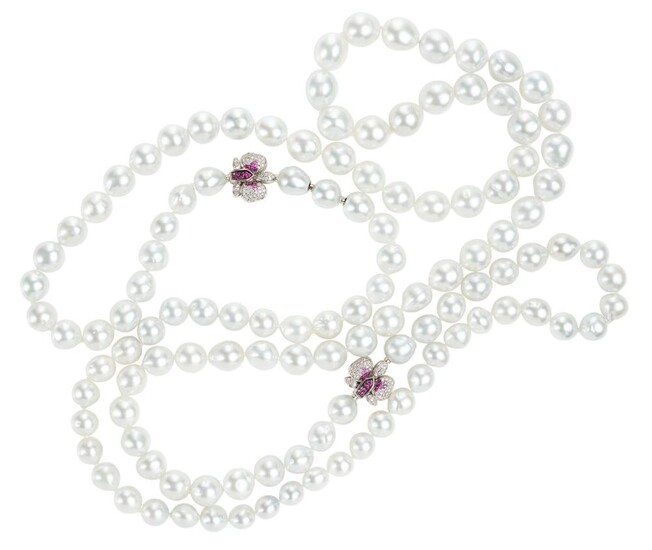 A SOUTH SEA PEARL, SAPPHIRE AND DIAMOND NECKLACE