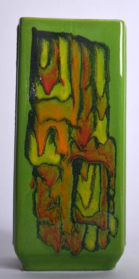 A STYLISH LIME GREEN POOLE POTTERY VASE, formed with