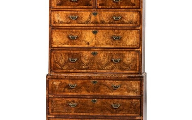 A Scottish Chippendale Burled Walnut Chest on Chest