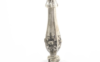 A Silver Candlestick, with decorations and engravings, floral motifs,...