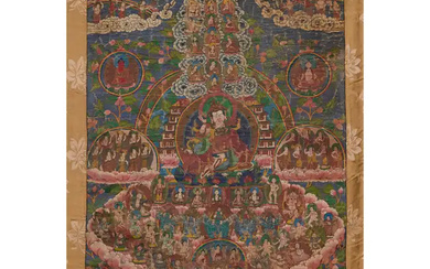 A Tibetan thangka of Padmasmbhava Early 20th century Painted in polychrome on...