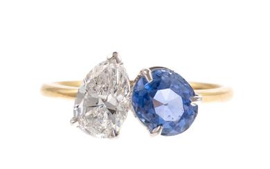 A Toi et Moi Diamond & Sapphire Ring in 14K