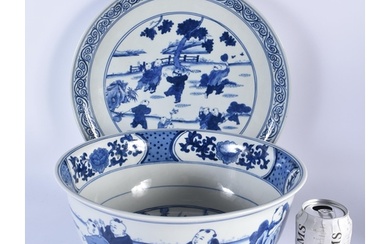 A VERY LARGE CHINESE BLUE AND WHITE PORCELAIN BOWL 20th Cent...