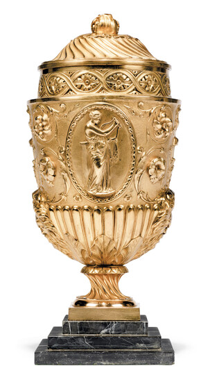 A VICTORIAN 'NEO-CLASSICAL' GILT-METAL VASE AND COVER