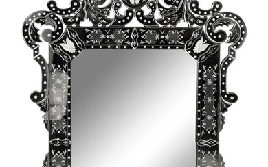 A Venetian Style Etched Glass Framed Rectangular Mirror
