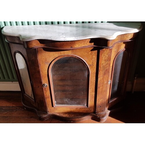 A Victorian Walnut Serpentine fronted Side Cabinet with mirr...