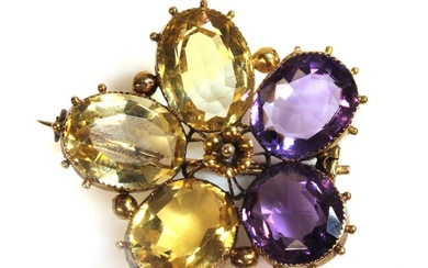 A Victorian gold amethyst and citrine pansy brooch