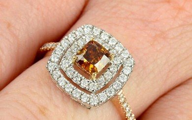 A bi-colour 18ct gold 'orangey brown' diamond and diamond dress ring.