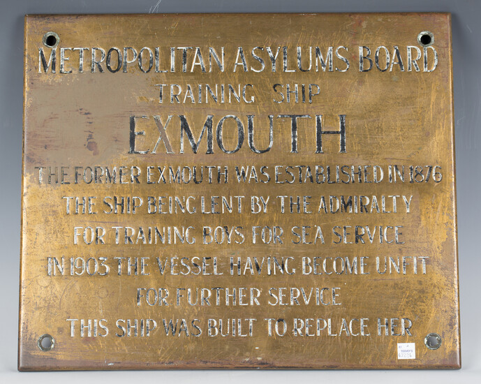 A brass plaque, inscribed with information relating to the 'Metropolitan Asylums Board sea serv