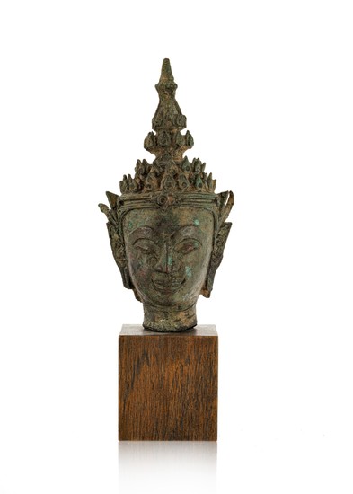 A bronze figure of a Buddha head, Thailand, Ayutthaya, 17th-18th century, 15 cm high