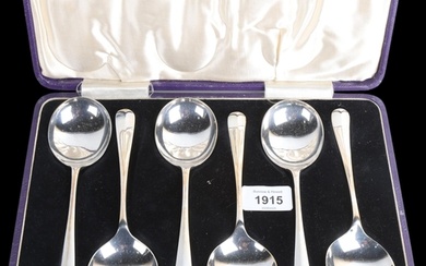 A cased set of 6 George VI silver Rattail pattern soup spoon...