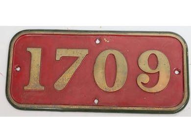 A cast iron and brass railway cab side number plate, "Engine...