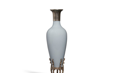 A clair de lune vase with silver mount